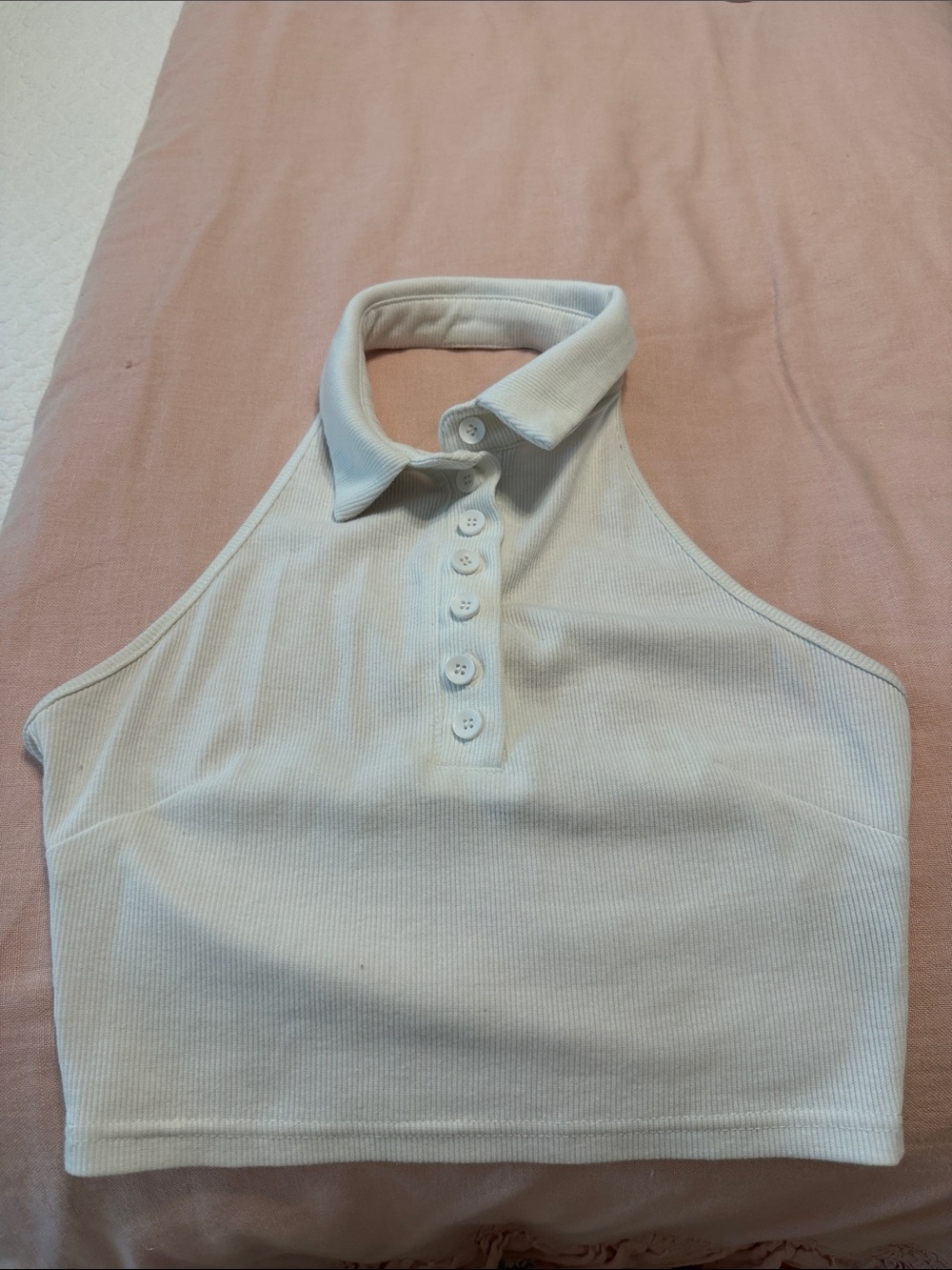 White Ribbed Polo Tank Top
